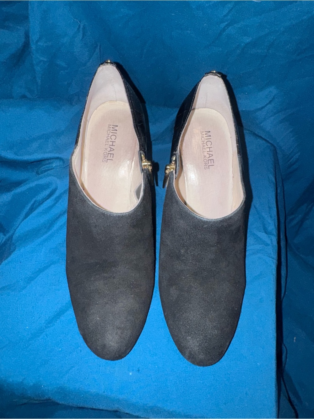 Michael Kors Black Suede Slip-On Flats with Gold Accent